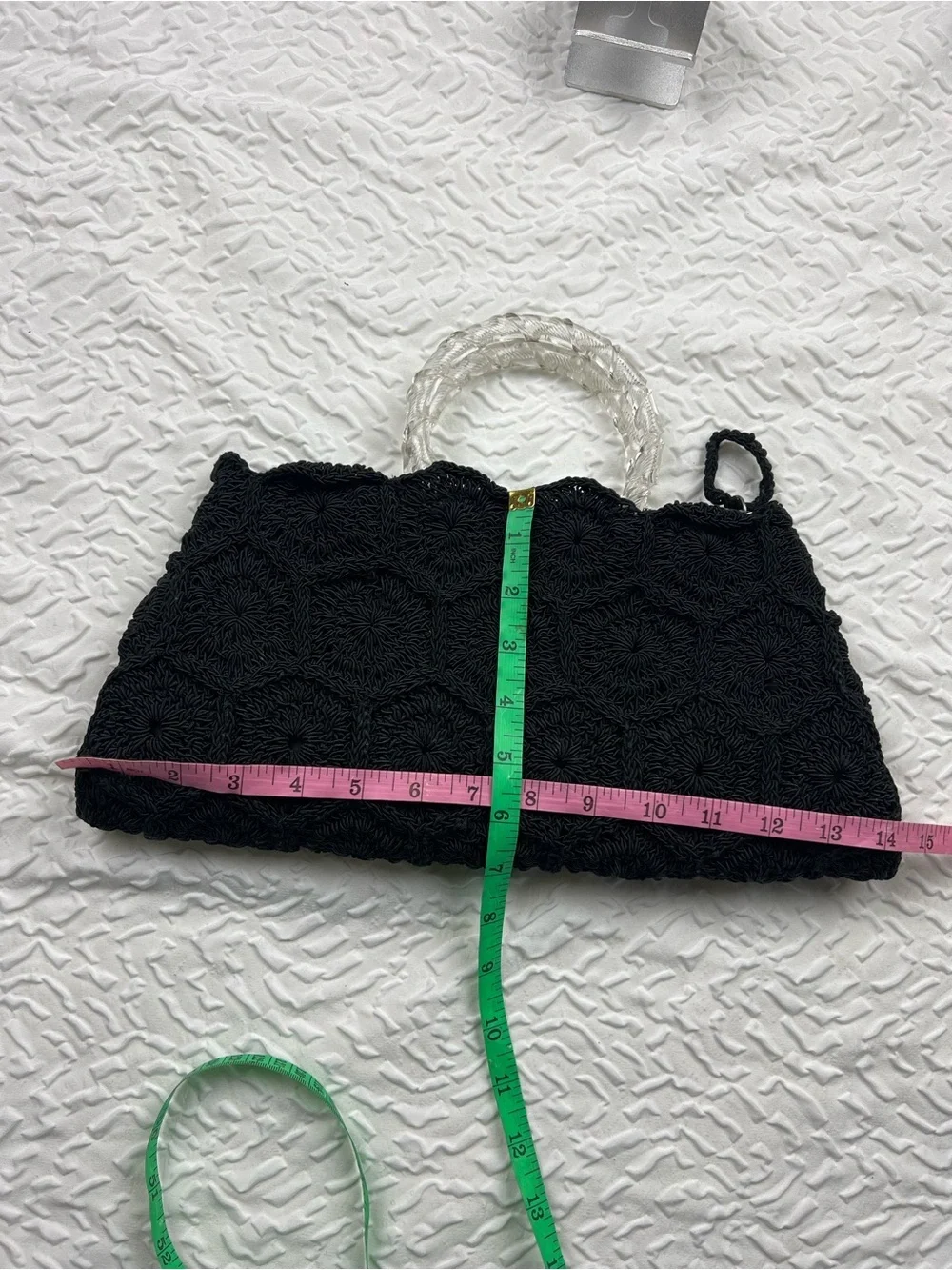 Vintage Black Crochet Small Handbag with Clear Handle M.E. Product